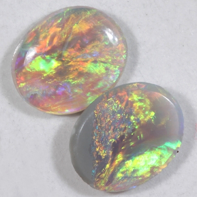 SOLID SEMI BLACK OPALS Matching pair, 3D, pattern, Bright multicoloured fire 